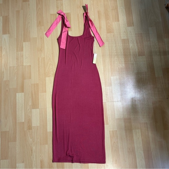 NWT Summersalt Poplin Ribbed Tie Shoulder Maxi Dress Medium Soft - Picture 5 of 10